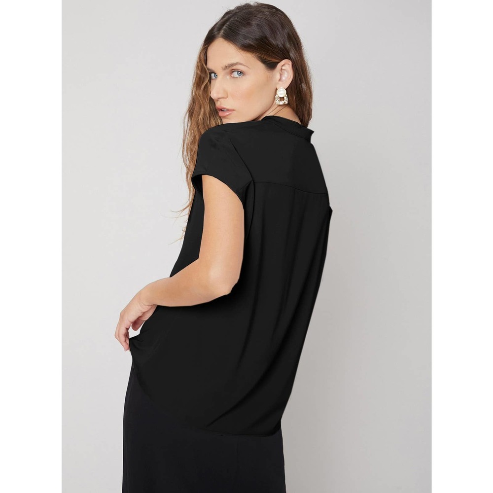 Short sleeve v neck STRAIGHT BATWING SLEEVE TOP light gray - Picture 5 of 11